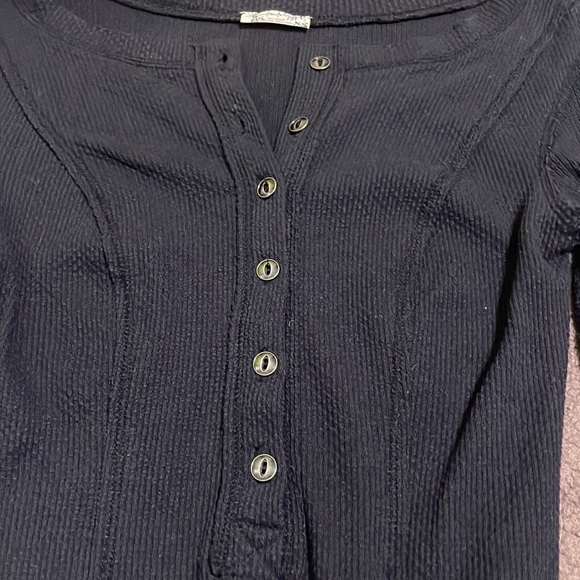 Free people thermal one piece thong style bodysuit  black buttons size small - Picture 3 of 5